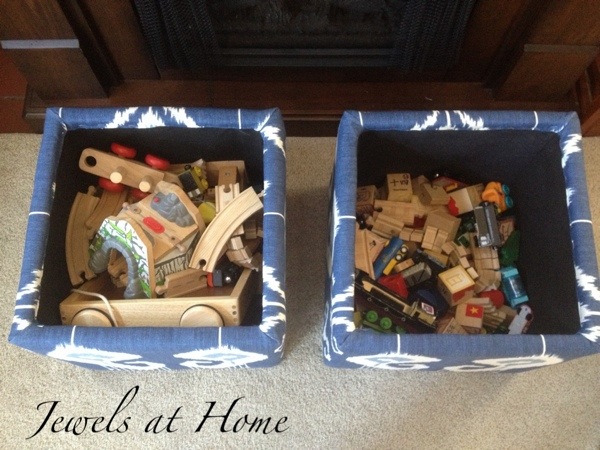DIY storage ottoman makeover.  An elegant transformation for these $9.99 storage cubes.  Jewels at Home.